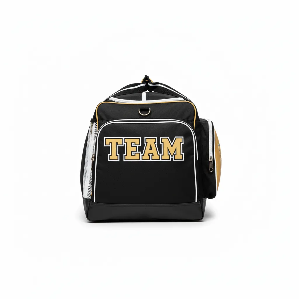 Custom Softball Wheeled Bag - Custom Design - Batbag Blackgoldwhite - Side View - Kinexa Sportswear
