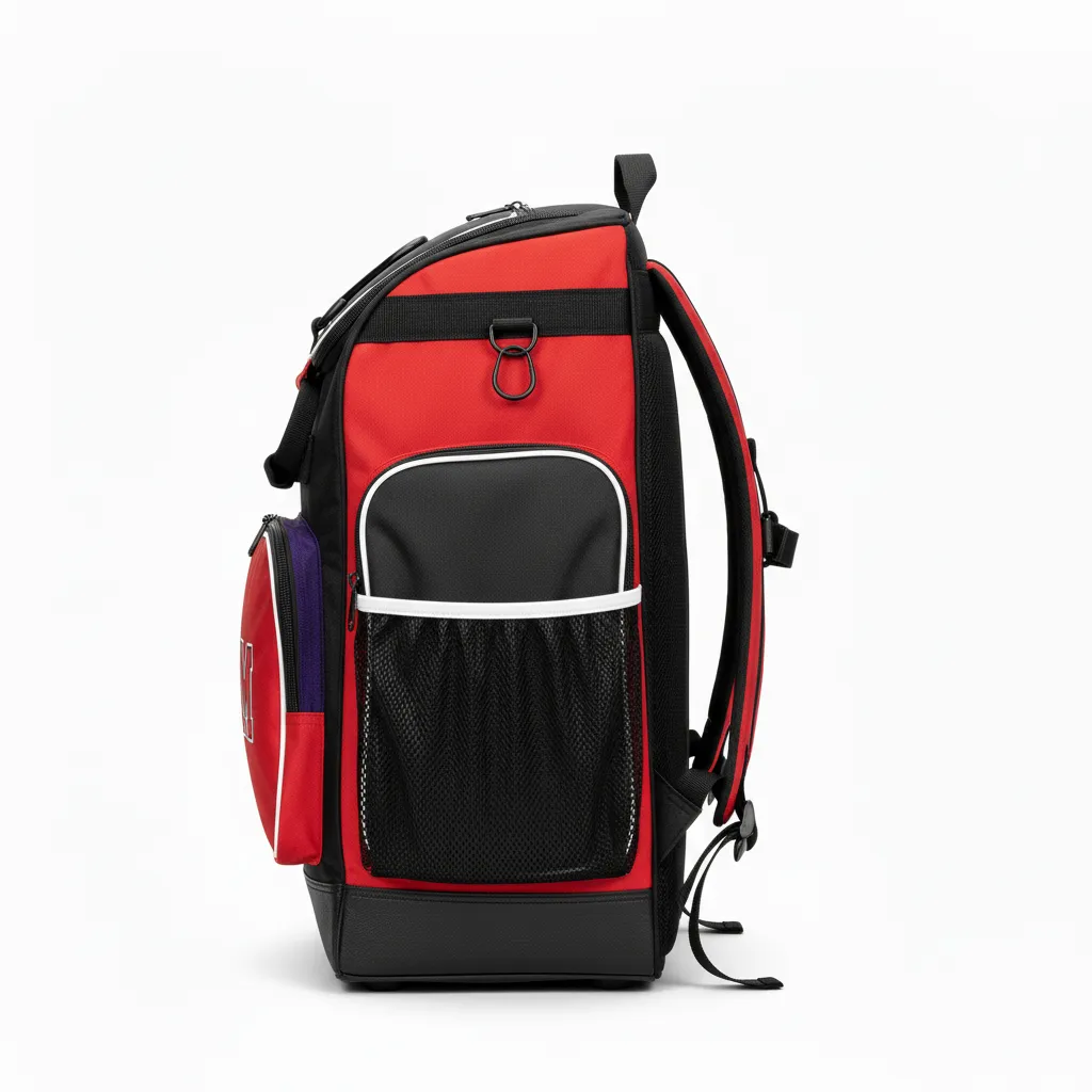 Custom Softball Wheeled Bag - Custom Design - Batbag Blackredwhite - Side View - Kinexa Sportswear