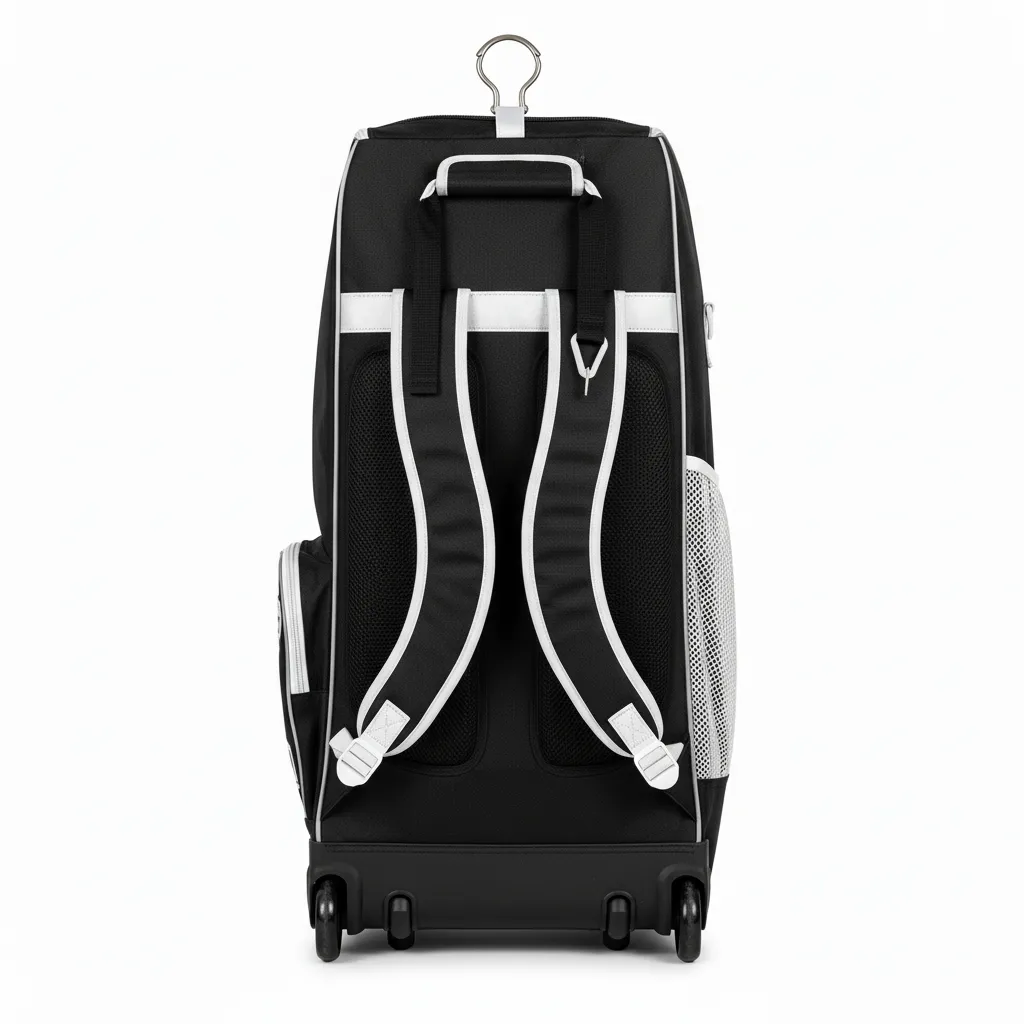 Custom Softball Wheeled Bag - Custom Design - Batbag Blacksilverwhite - Back View - Kinexa Sportswear