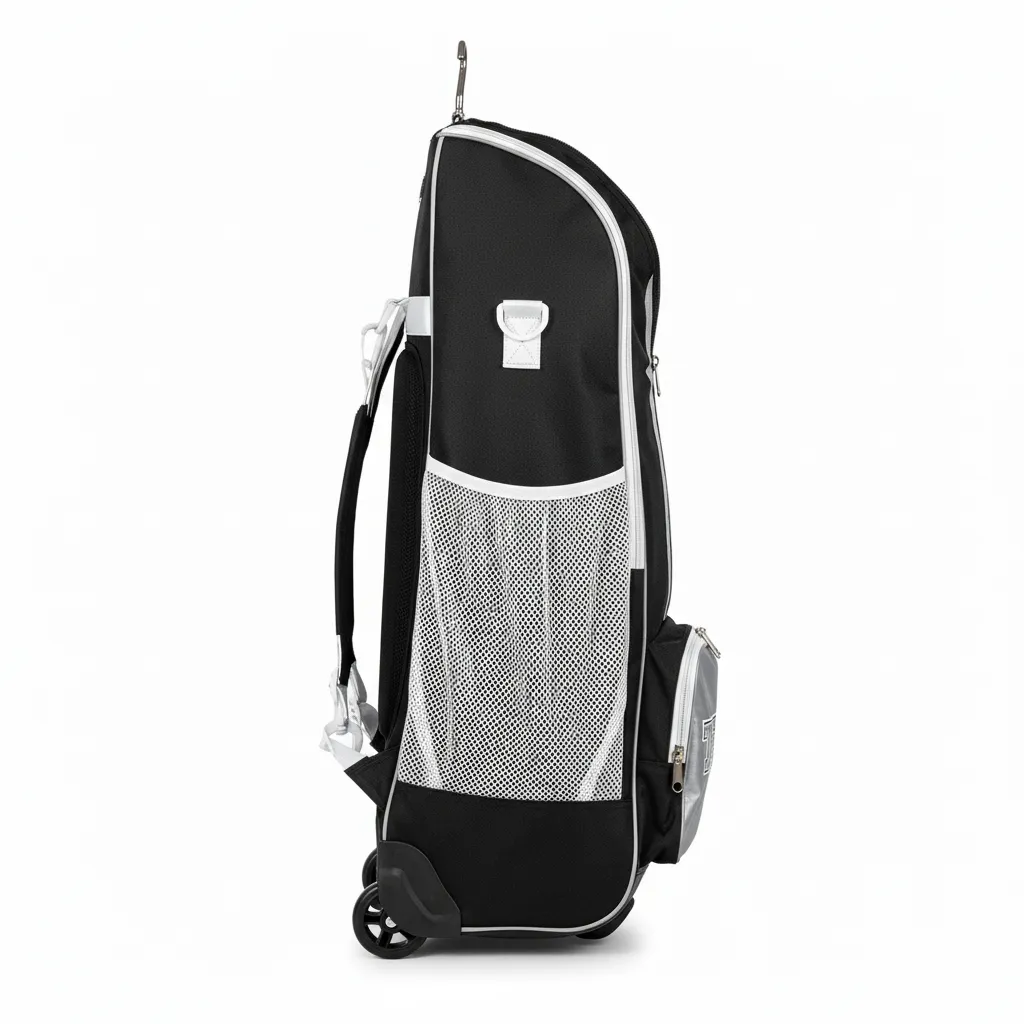 Custom Softball Wheeled Bag - Custom Design - Batbag Blacksilverwhite - Side View - Kinexa Sportswear