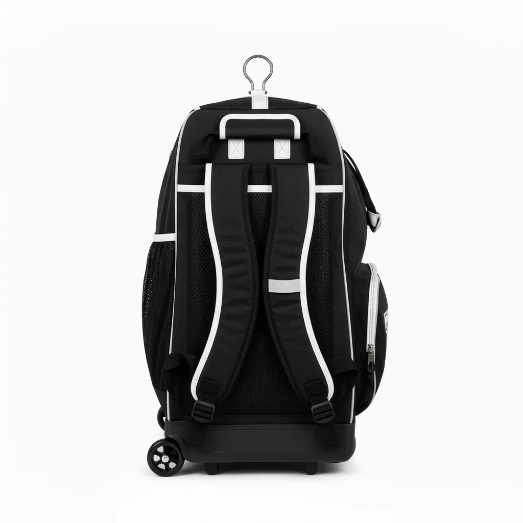 Custom Softball Wheeled Bag - Custom Design - Batbag Blackwhitegrey - Back View - Kinexa Sportswear