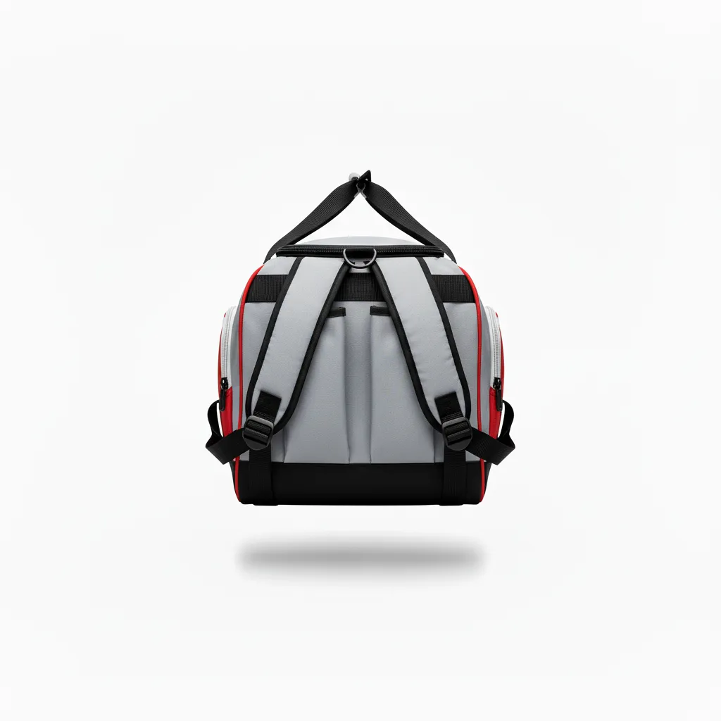 Custom Softball Wheeled Bag - Custom Design - Batbag Charcoalredwhite - Back View - Kinexa Sportswear