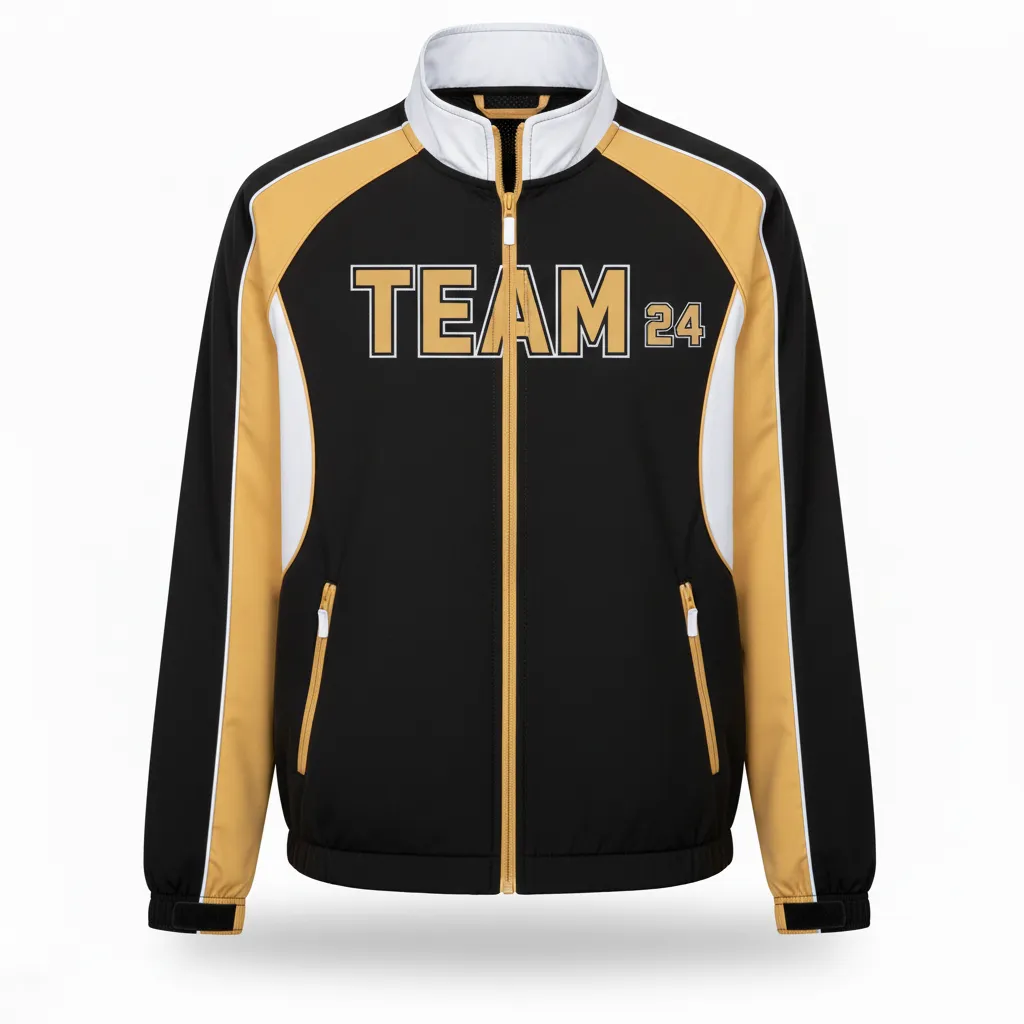 Custom Softball Windbreaker Jacket - Custom Design - Blackgoldwhite - Front View - Kinexa Sportswear