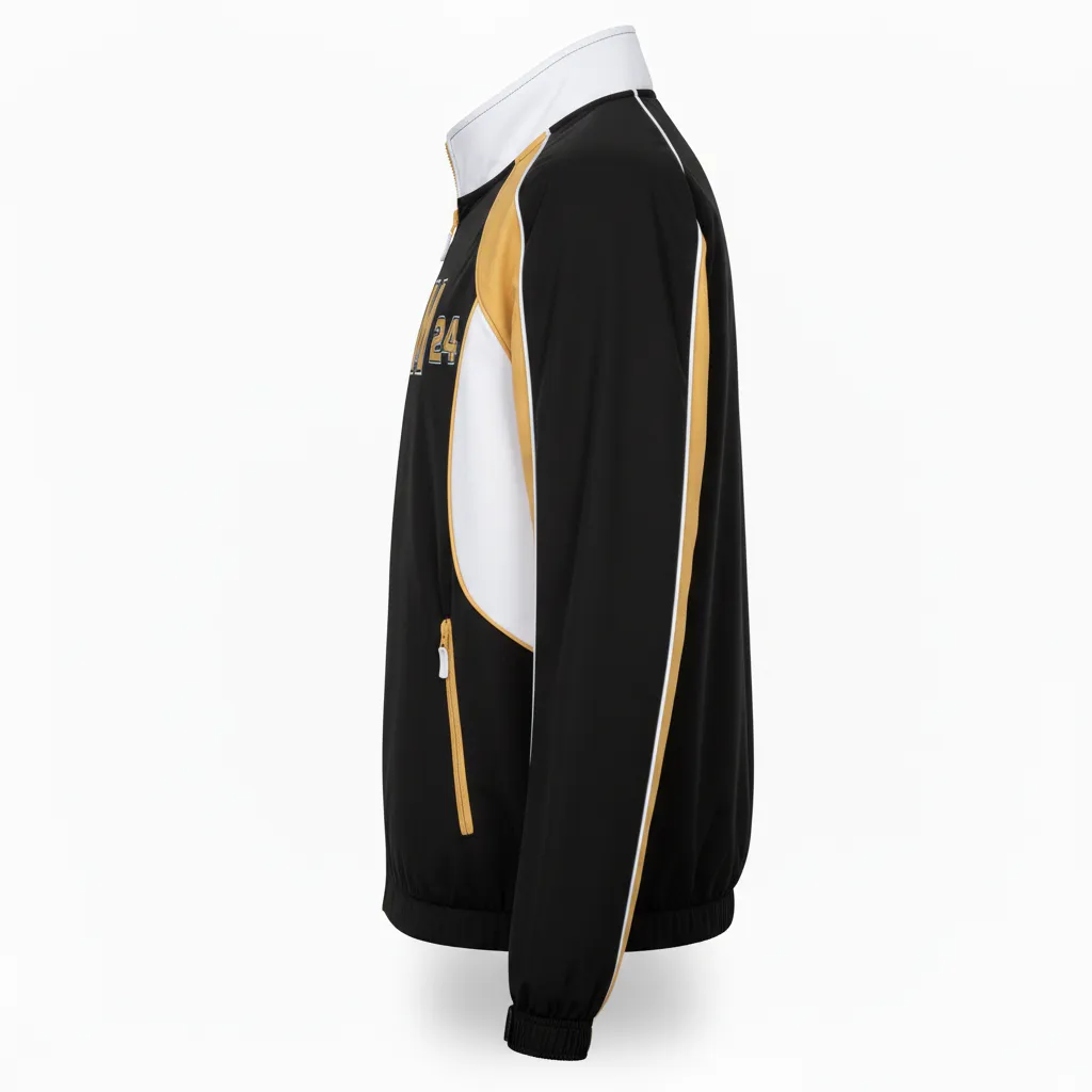 Custom Softball Windbreaker Jacket - Custom Design - Blackgoldwhite - Side View - Kinexa Sportswear