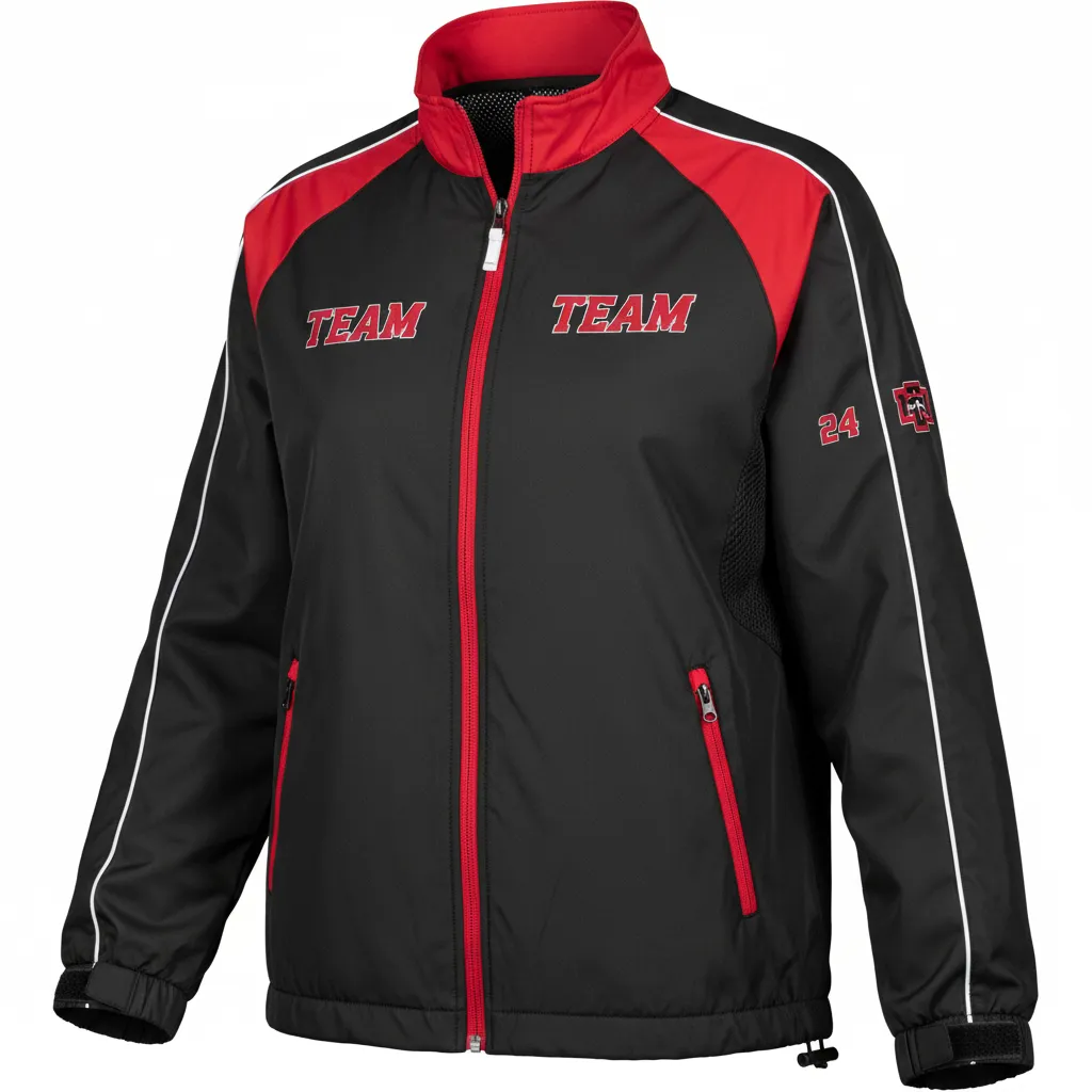 Custom Softball Windbreaker Jacket - Custom Design - Blackredwhite - Front View - Kinexa Sportswear