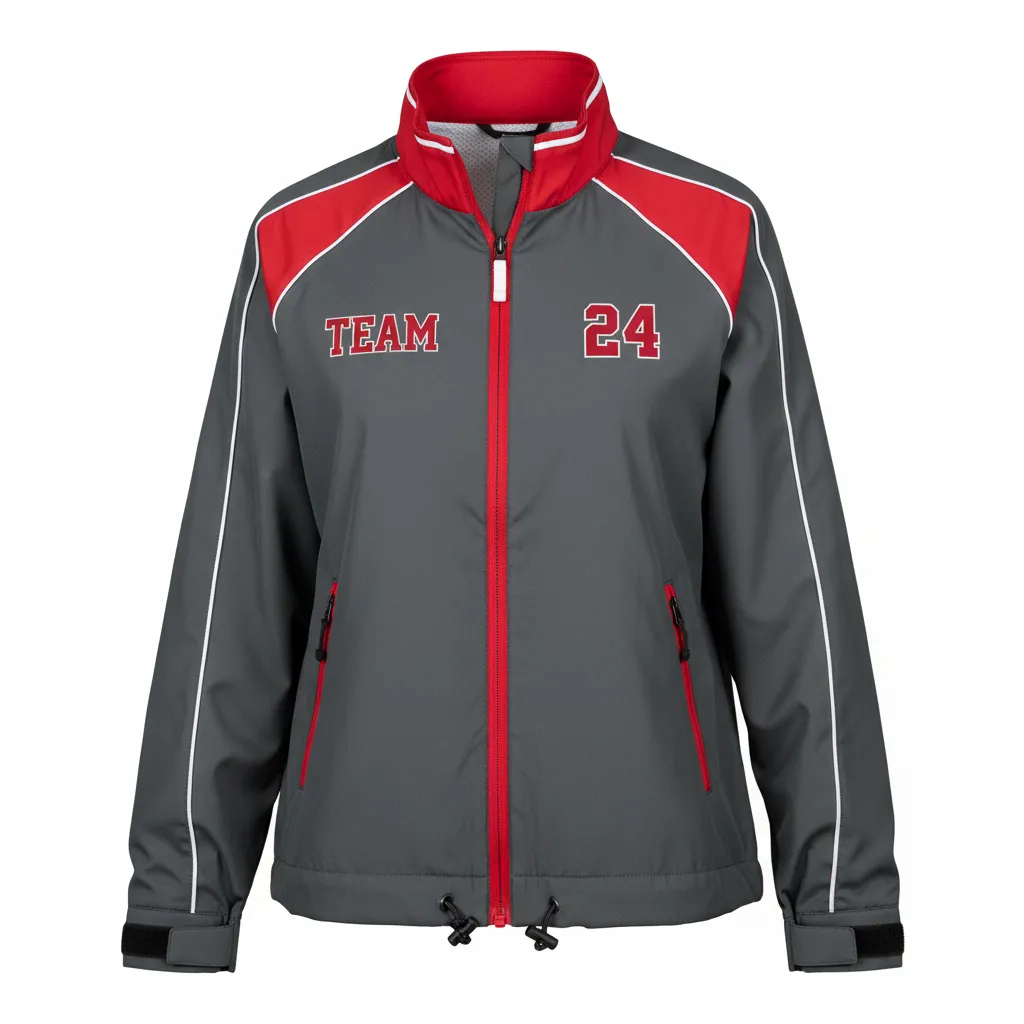 Custom Softball Windbreaker Jacket - Custom Design - Charcoalredwhite - Front View - Kinexa Sportswear