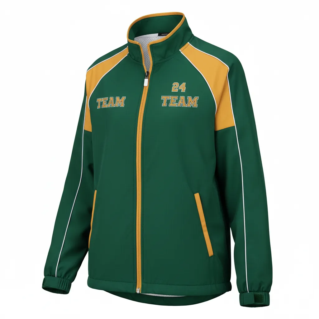 Custom Softball Windbreaker Jacket - Custom Design - Forestgoldwhite - Front View - Kinexa Sportswear