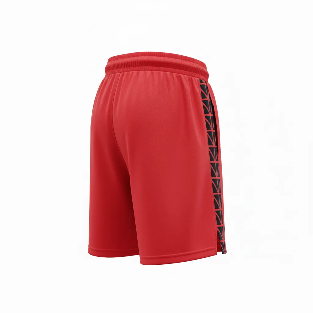Custom Volleyball Athletic Shorts - Red, Black - Geometric Triangles - Back View - Kinexa Sportswear
