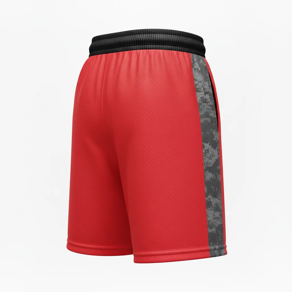 Custom Volleyball Athletic Shorts - Red, Grey - Camo Pattern - Back View - Kinexa Sportswear