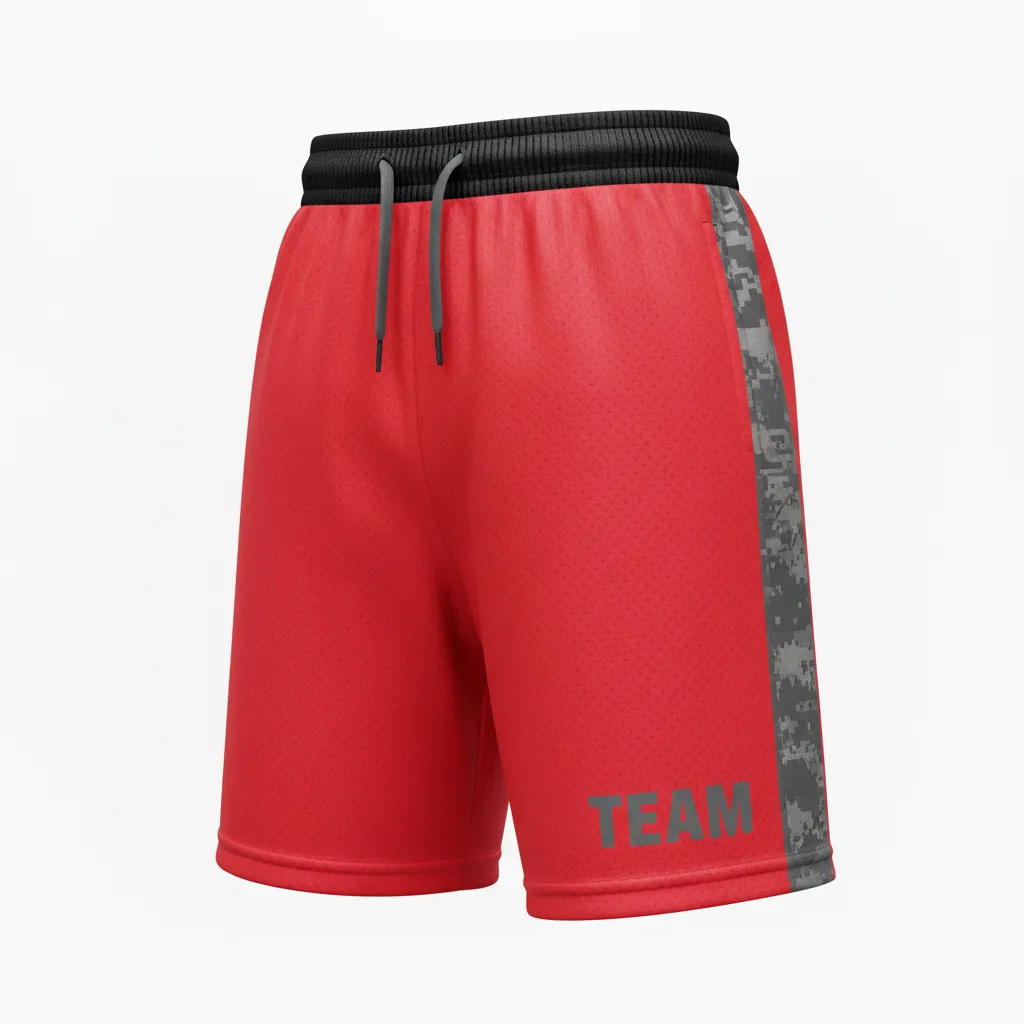 Custom Volleyball Athletic Shorts - Red, Grey - Camo Pattern - Front View - Kinexa Sportswear