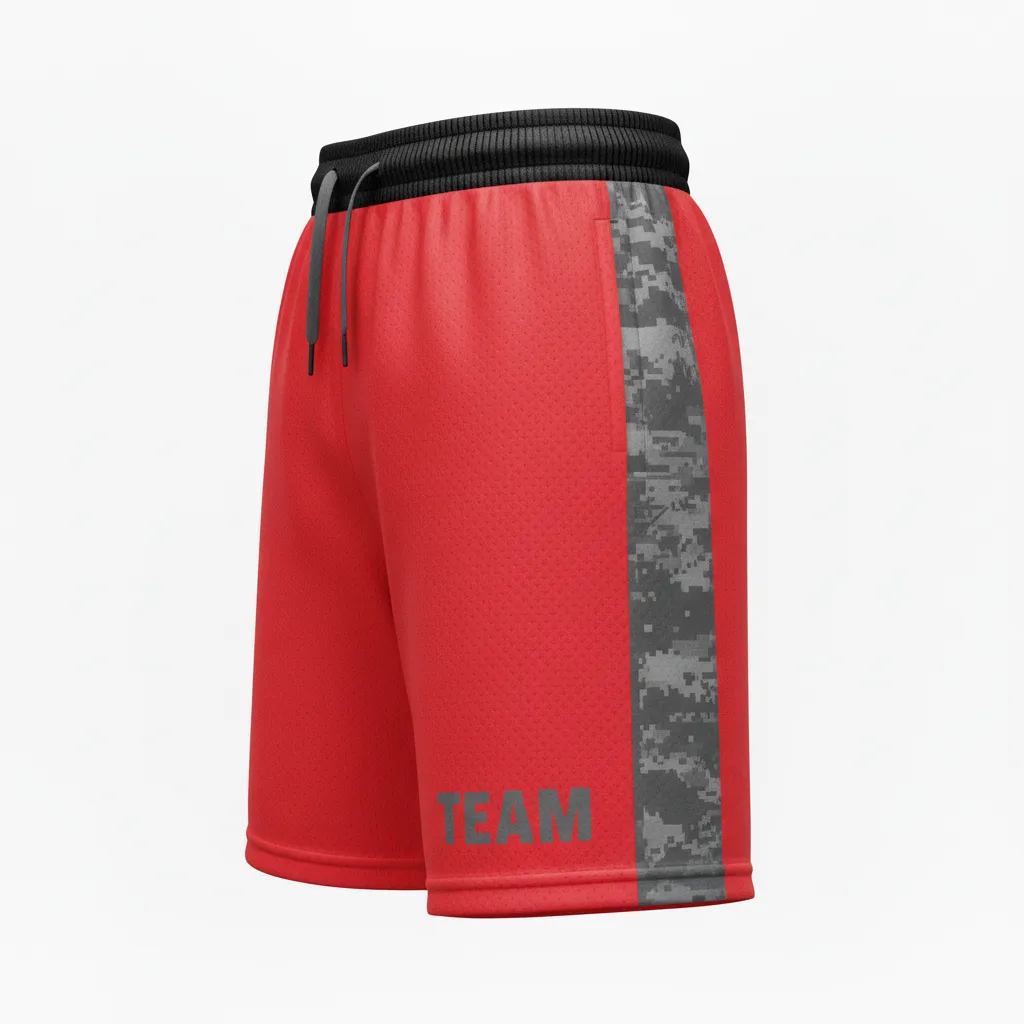 Custom Volleyball Athletic Shorts - Red, Grey - Camo Pattern - Side View - Kinexa Sportswear