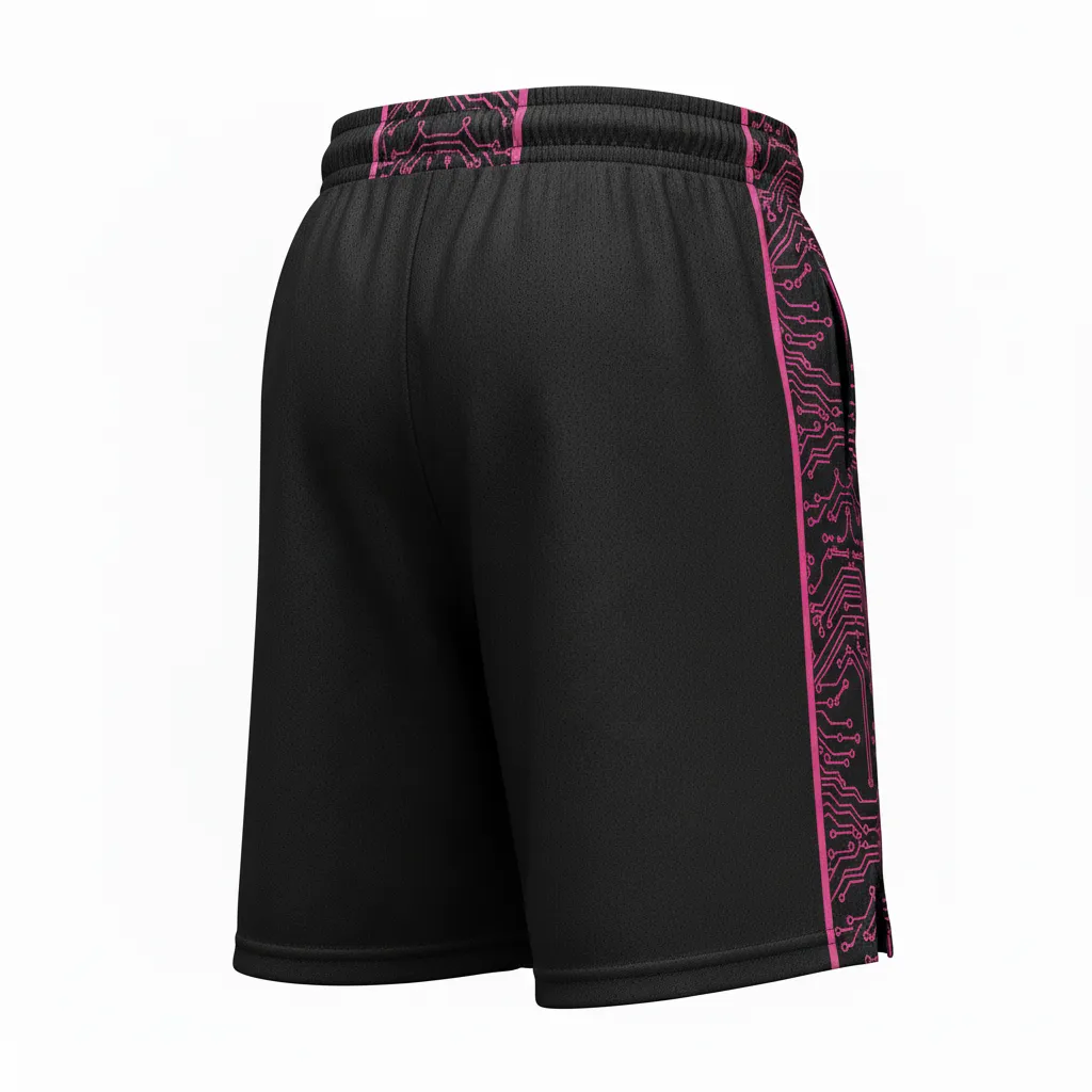 Custom Volleyball Athletic Shorts - Black, Pink - Neon Circuit Pattern - Back View - Kinexa Sportswear