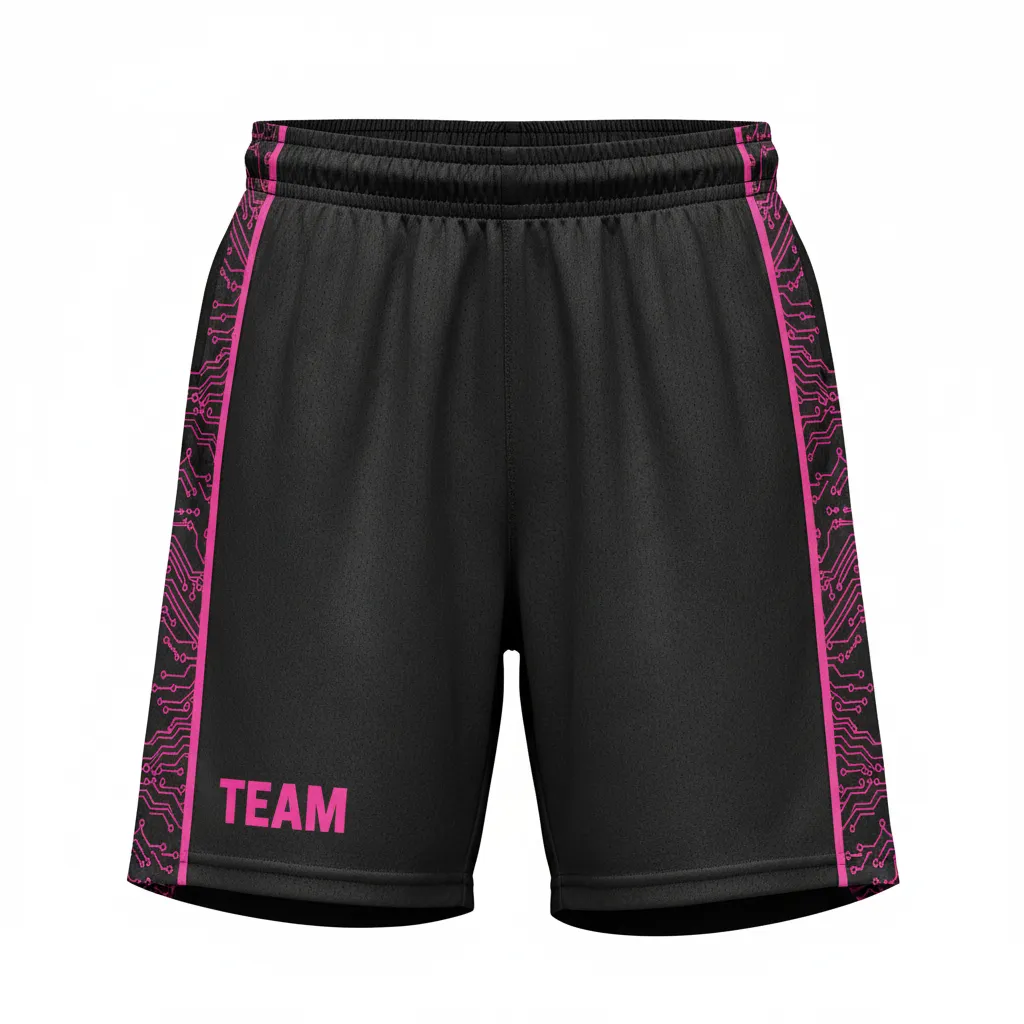 Custom Volleyball Athletic Shorts - Black, Pink - Neon Circuit Pattern - Front View - Kinexa Sportswear