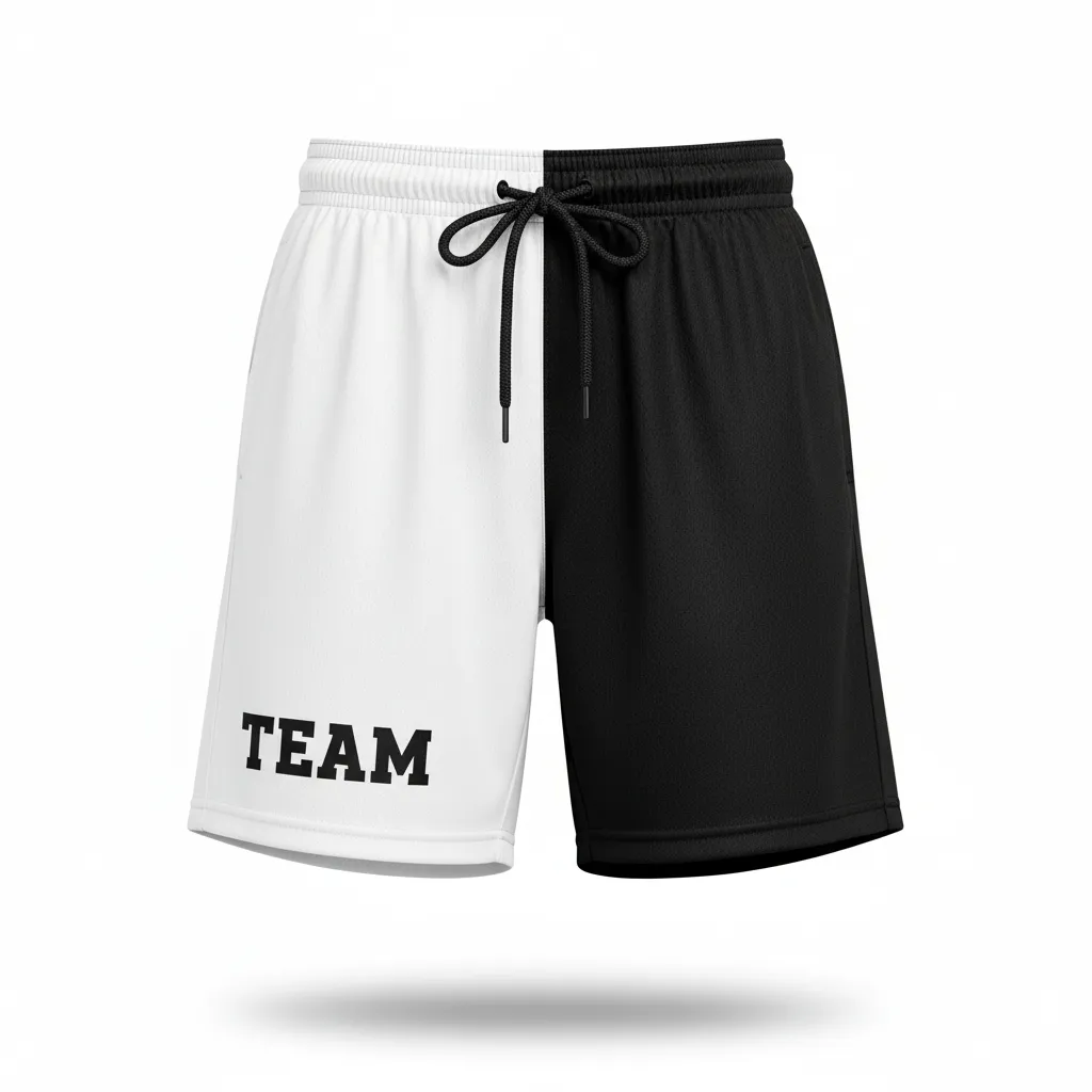 Custom Volleyball Athletic Shorts - Black, White - Half And Half - Front View - Kinexa Sportswear