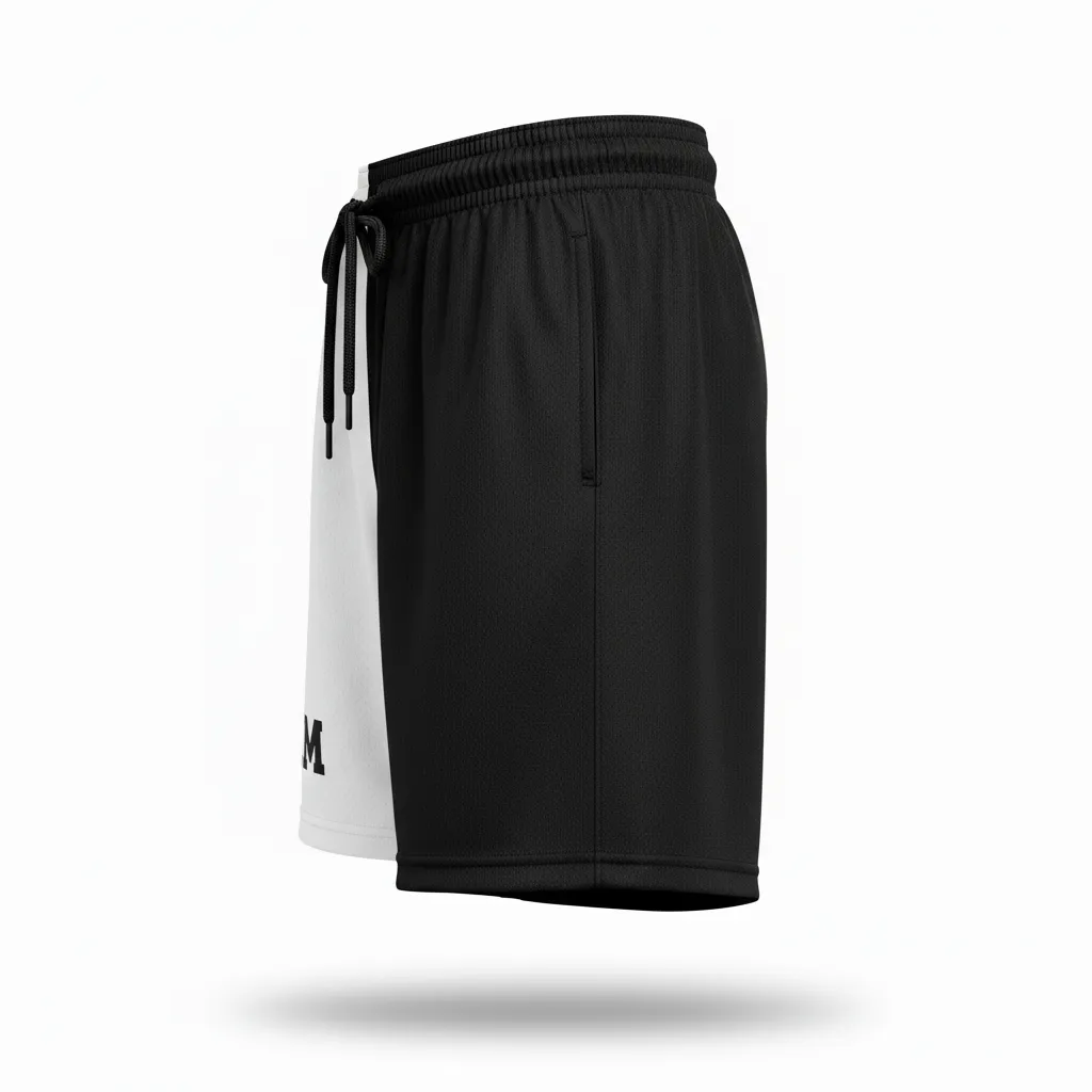 Custom Volleyball Athletic Shorts - Black, White - Half And Half - Side View - Kinexa Sportswear