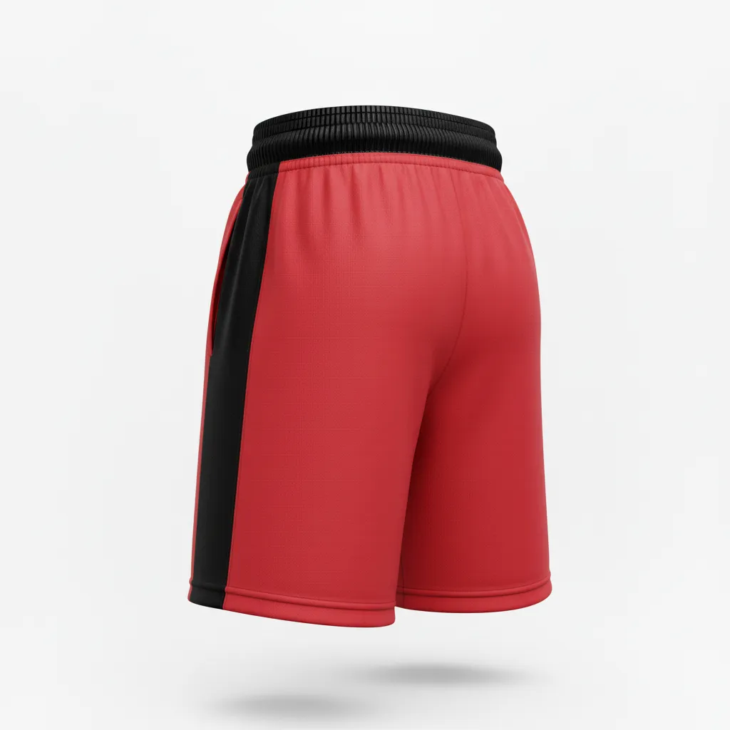 Custom Volleyball Athletic Shorts - Red, Black - Cardinal Slash Design - Back View - Kinexa Sportswear