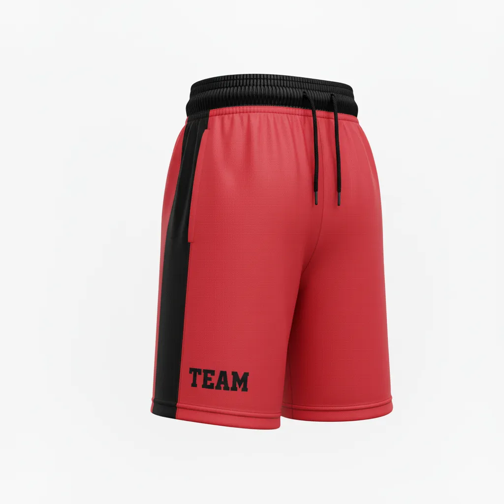 Custom Volleyball Athletic Shorts - Red, Black - Cardinal Slash Design - Front View - Kinexa Sportswear