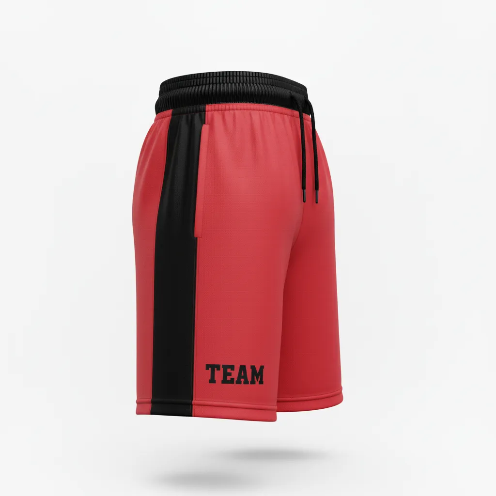 Custom Volleyball Athletic Shorts - Red, Black - Cardinal Slash Design - Side View - Kinexa Sportswear