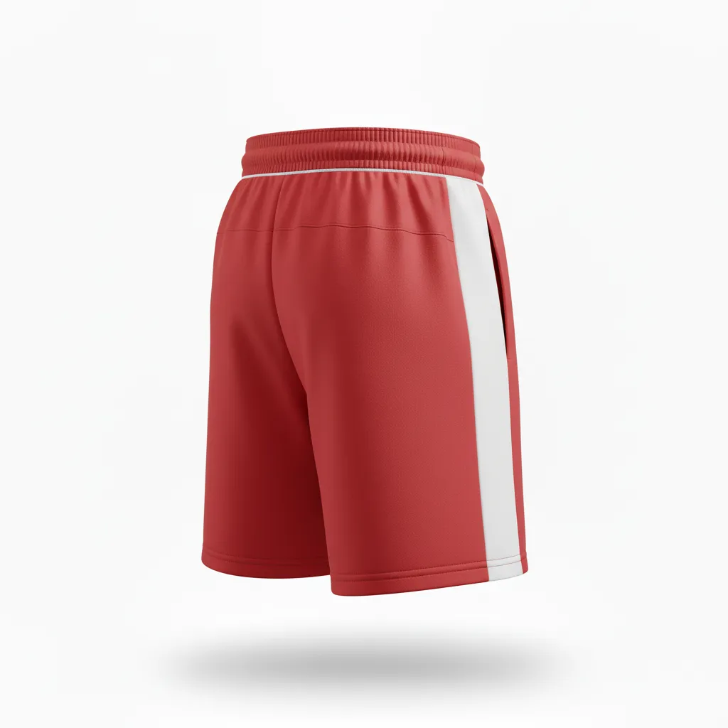 Custom Volleyball Athletic Shorts - Red, White - Cardinal Minimalist Accent - Back View - Kinexa Sportswear