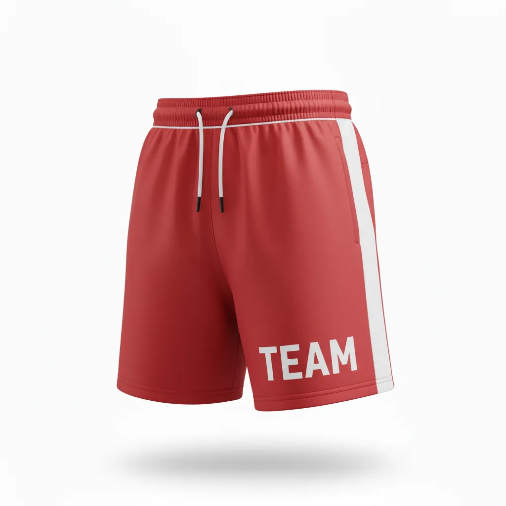 Custom Volleyball Athletic Shorts - Red, White - Cardinal Minimalist Accent - Front View - Kinexa Sportswear