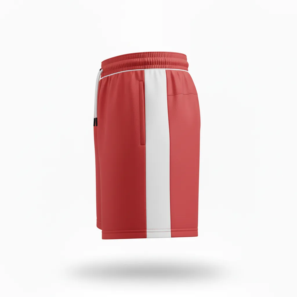 Custom Volleyball Athletic Shorts - Red, White - Cardinal Minimalist Accent - Side View - Kinexa Sportswear