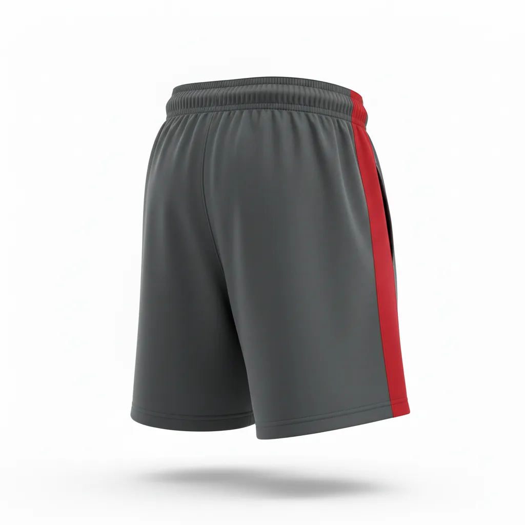 Custom Volleyball Athletic Shorts - Grey, Red - Charcoal Side Stripe - Back View - Kinexa Sportswear