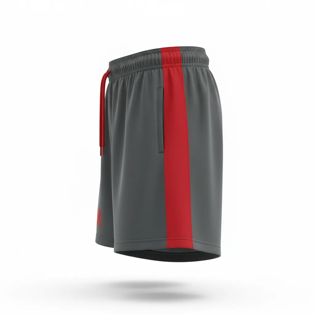 Custom Volleyball Athletic Shorts - Grey, Red - Charcoal Side Stripe - Side View - Kinexa Sportswear