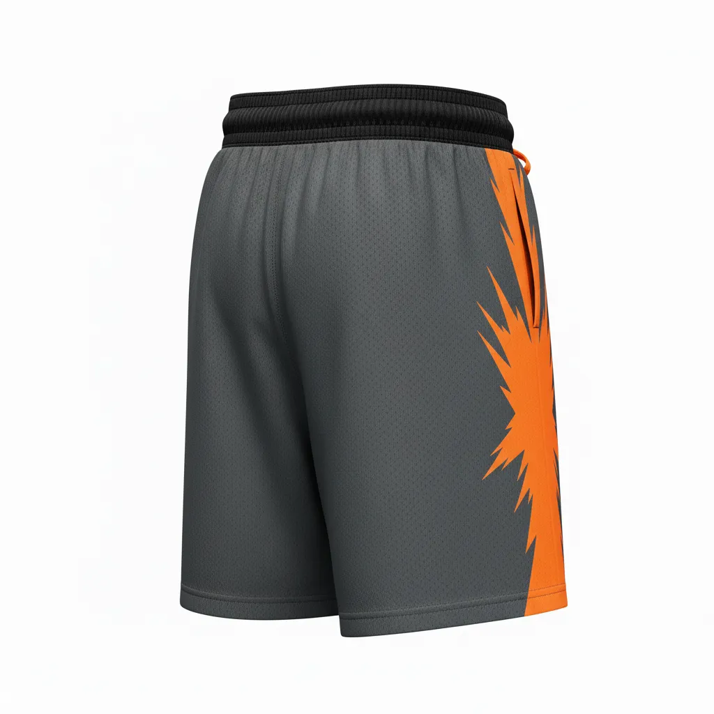 Custom Volleyball Athletic Shorts - Grey, Orange - Charcoal Neon Burst - Back View - Kinexa Sportswear