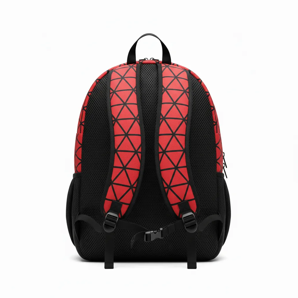 Custom Volleyball Backpack - Red, Black - Athletic Geometric Triangles - Back View - Kinexa Sportswear
