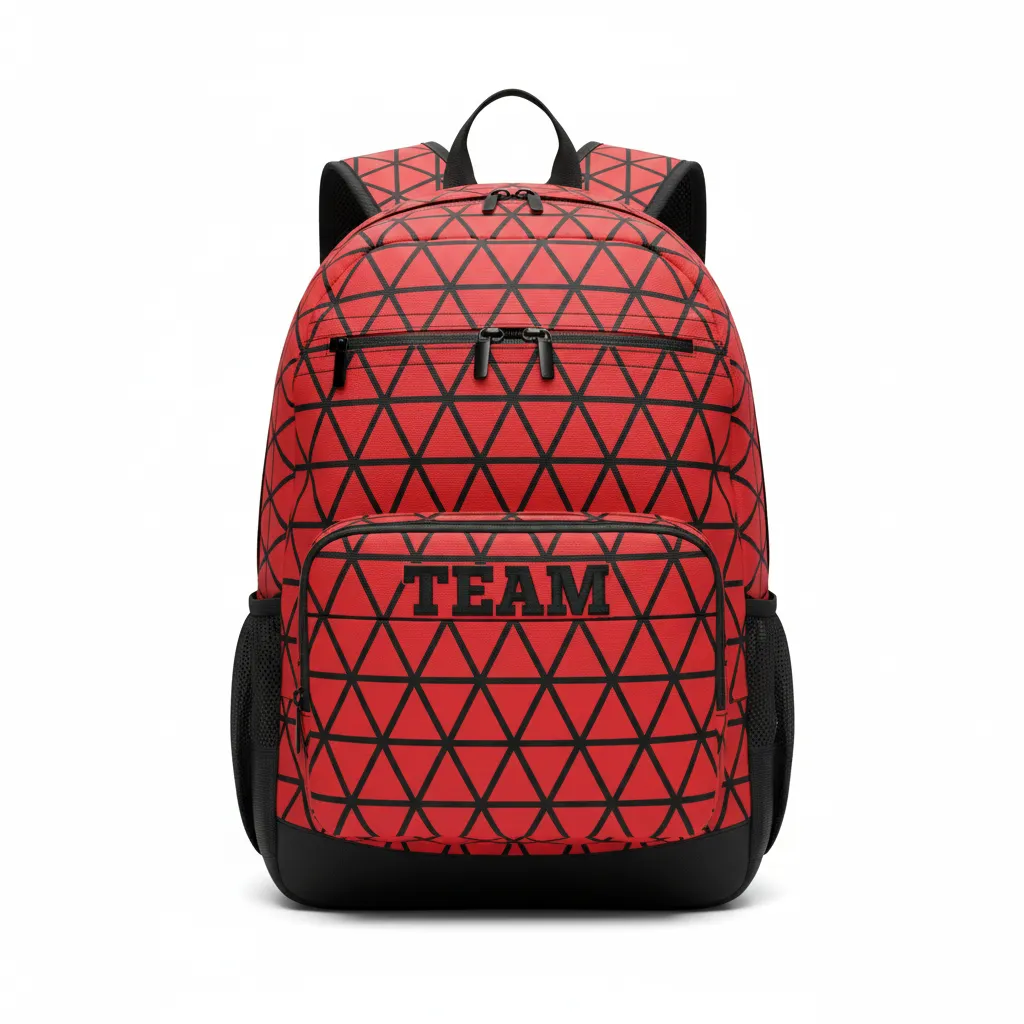 Custom Volleyball Backpack - Red, Black - Athletic Geometric Triangles - Front View - Kinexa Sportswear