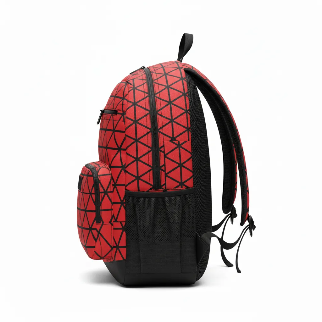 Custom Volleyball Backpack - Red, Black - Athletic Geometric Triangles - Side View - Kinexa Sportswear