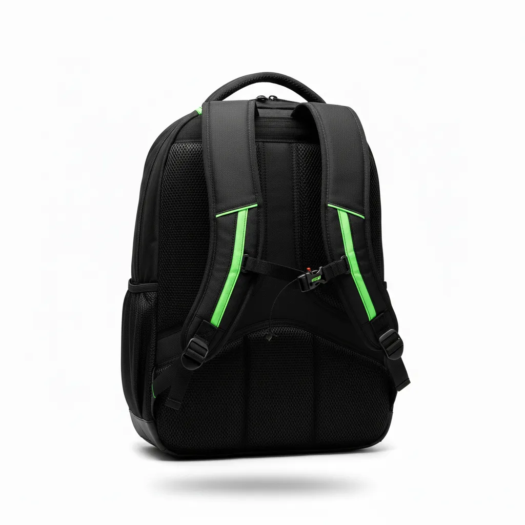 Custom Volleyball Backpack - Black, Green - Neon Wave Pattern - Back View - Kinexa Sportswear