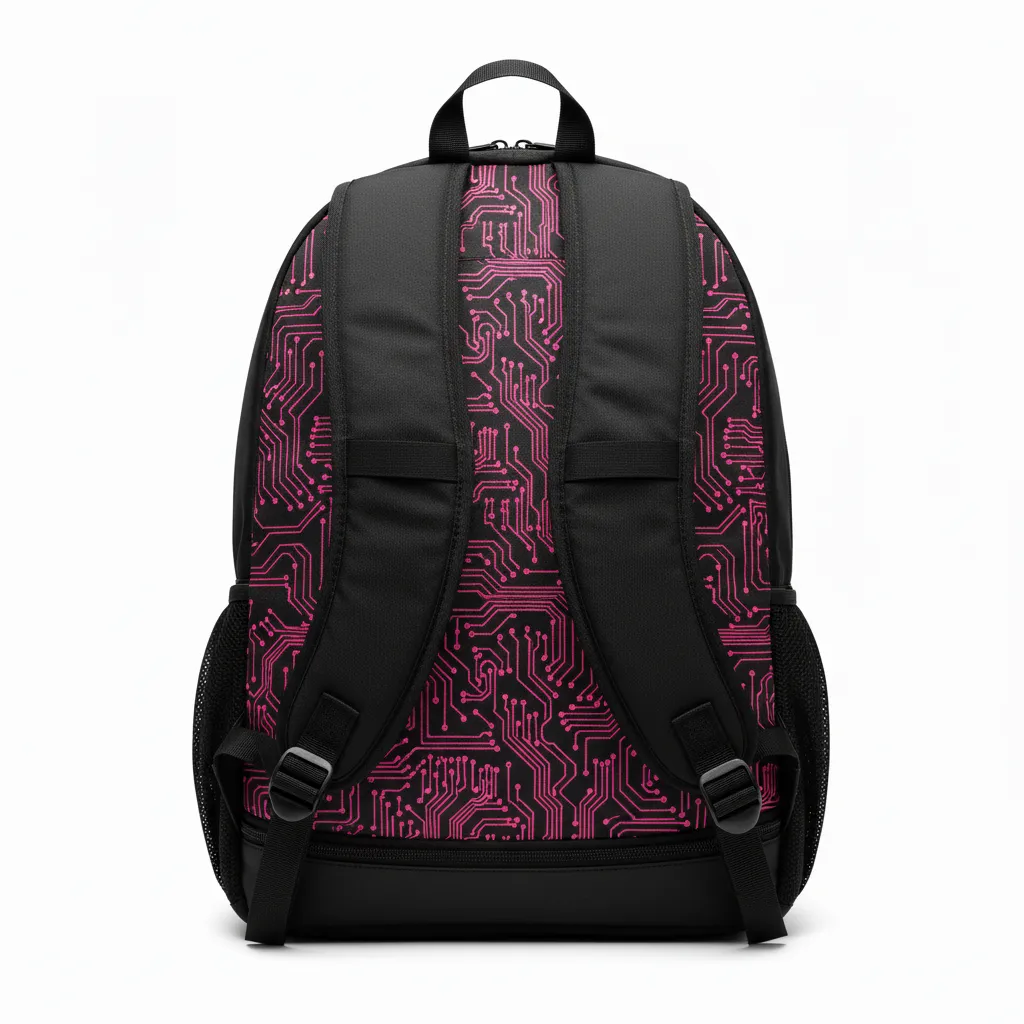 Custom Volleyball Backpack - Black, Pink - Neon Circuit Pattern - Back View - Kinexa Sportswear