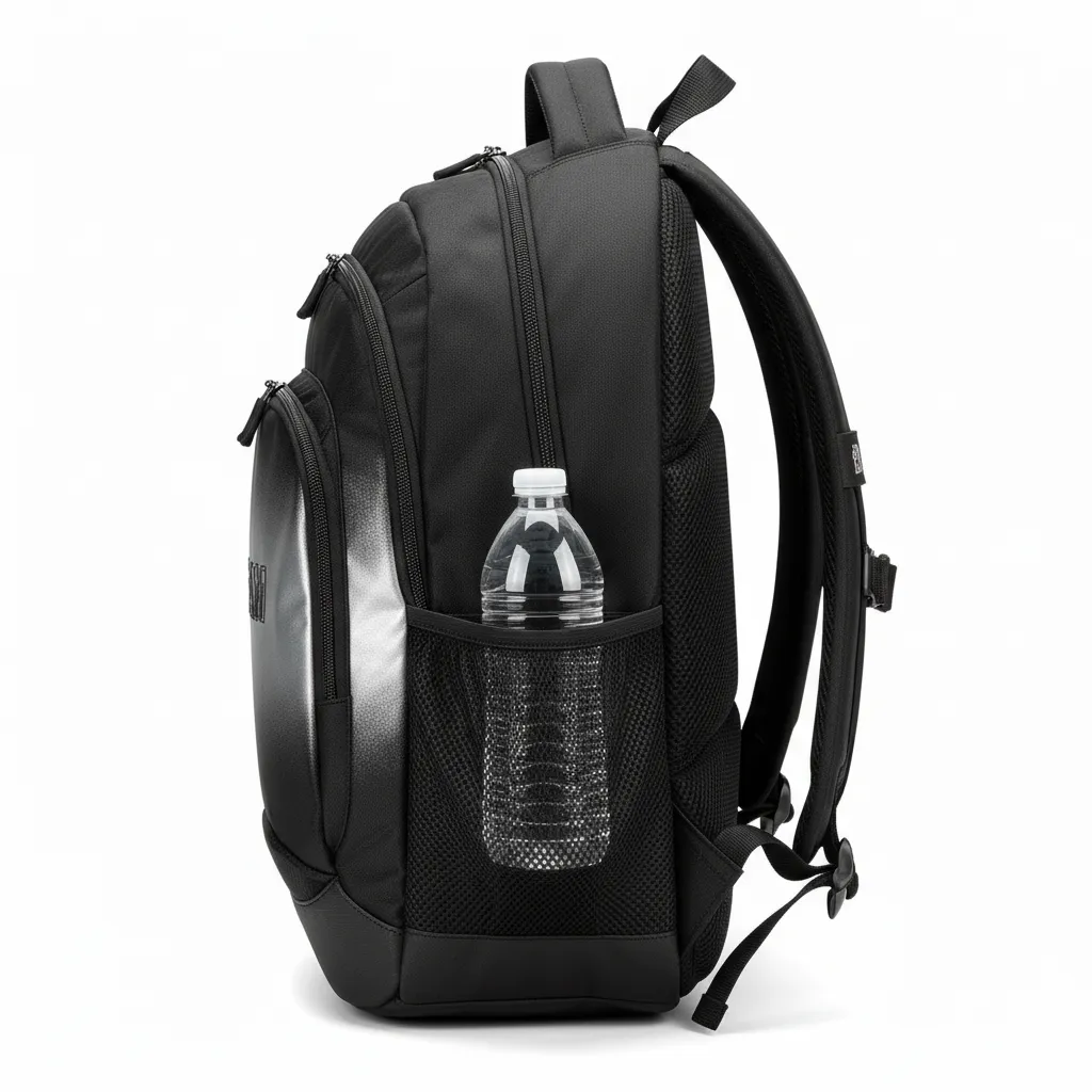 Custom Volleyball Backpack - Black, Silver - Metallic Fade - Side View - Kinexa Sportswear