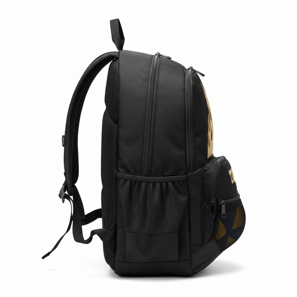 Custom Volleyball Backpack - Black, Gold - Vegas Flame Design - Side View - Kinexa Sportswear