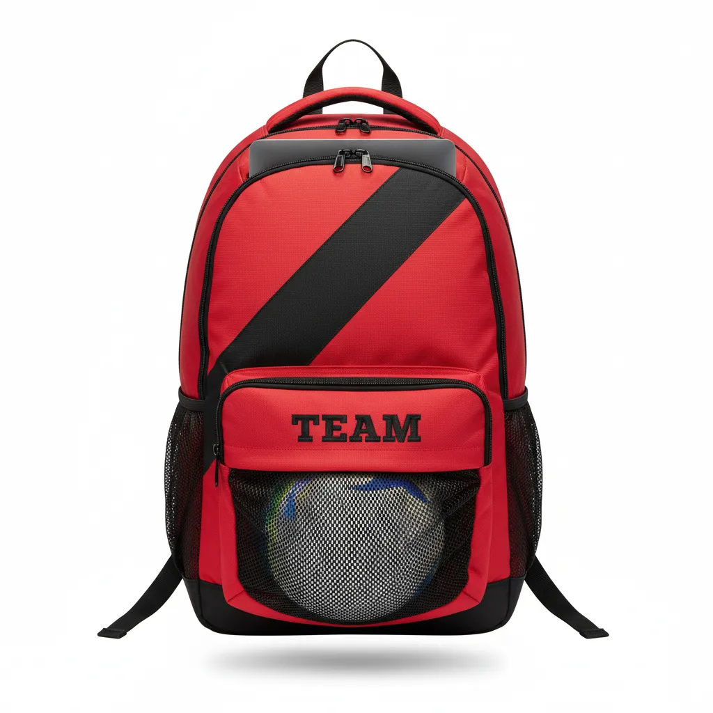 Custom Volleyball Backpack - Red, Black - Cardinal Slash Design - Front View - Kinexa Sportswear