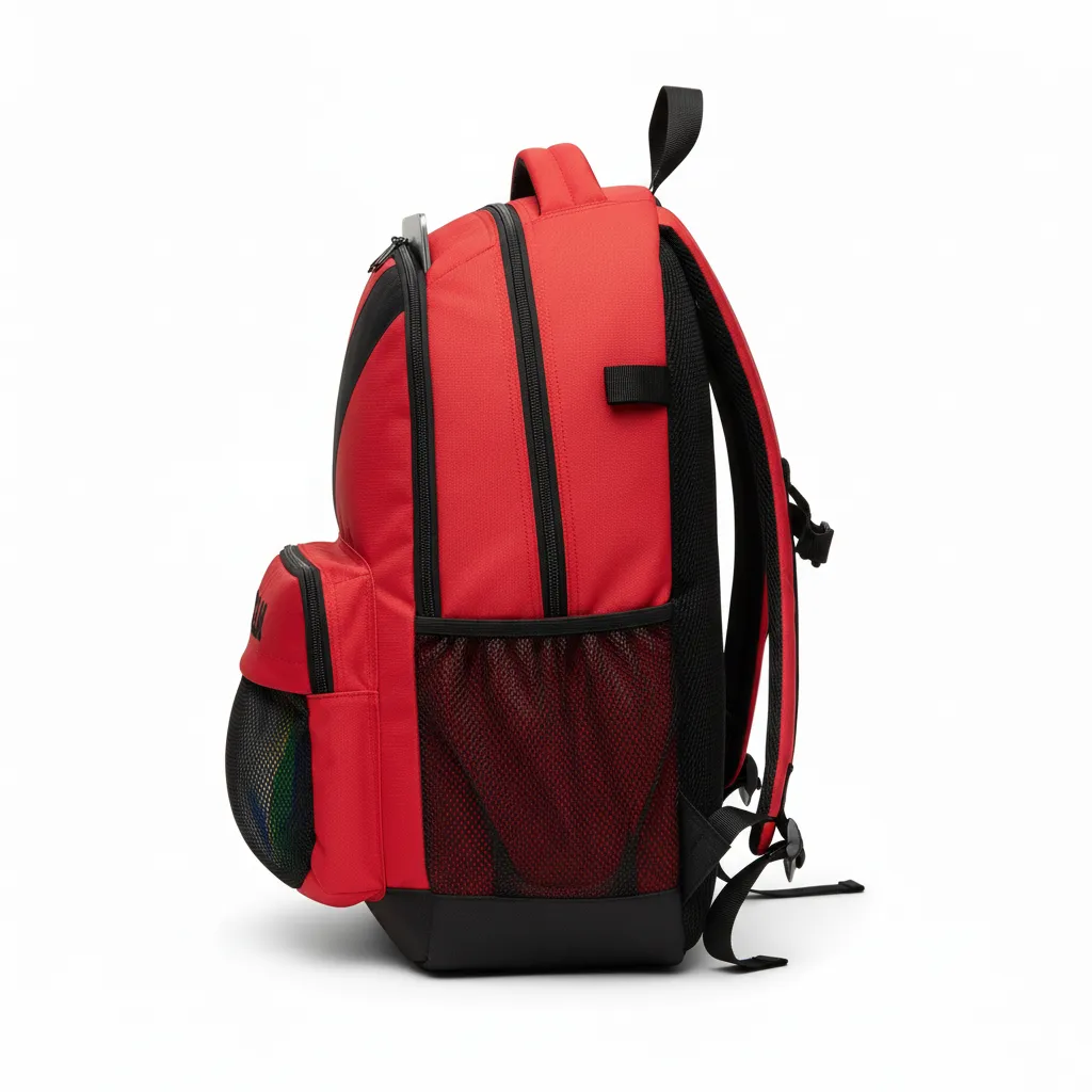 Custom Volleyball Backpack - Red, Black - Cardinal Slash Design - Side View - Kinexa Sportswear