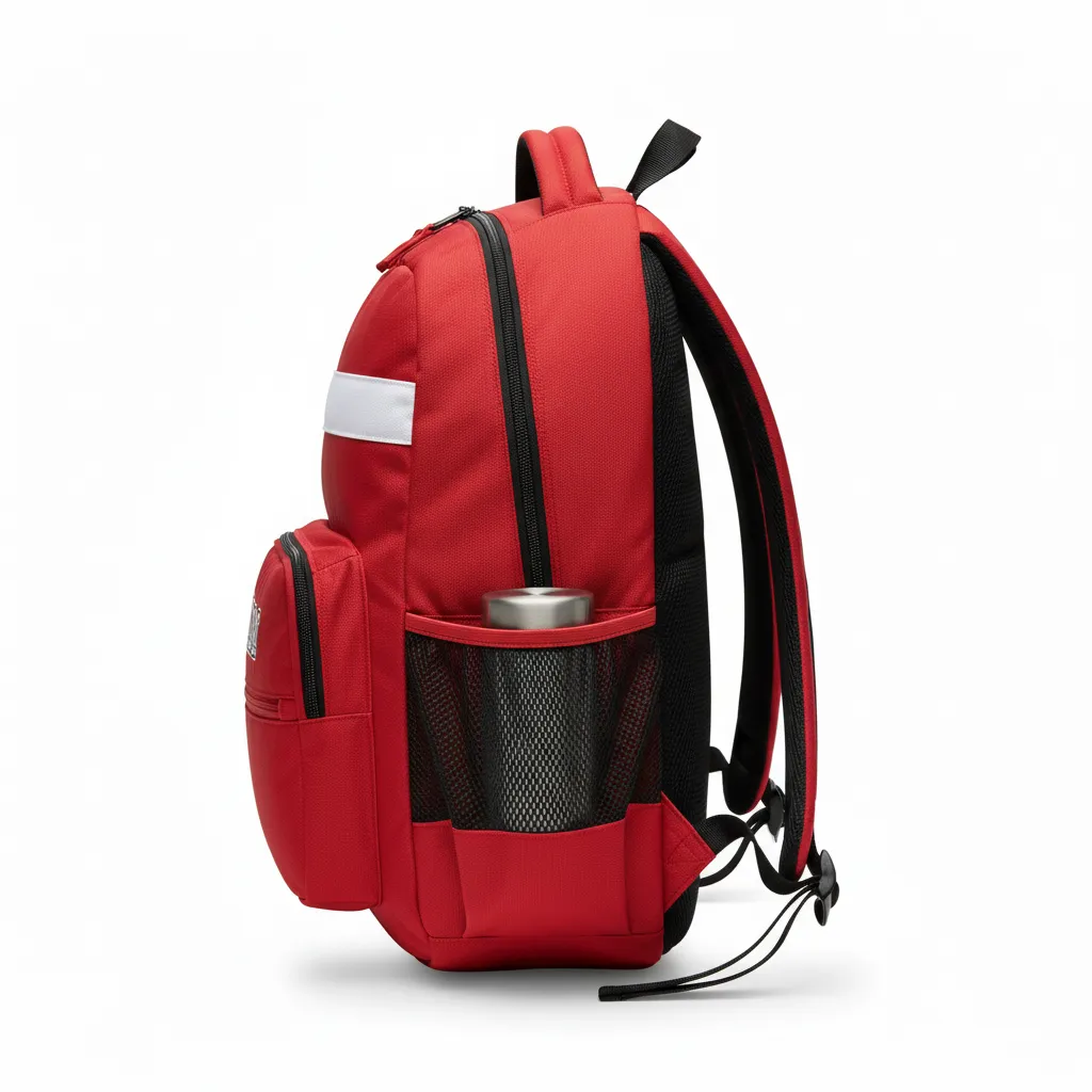 Custom Volleyball Backpack - Red, White - Cardinal Minimalist Accent - Side View - Kinexa Sportswear