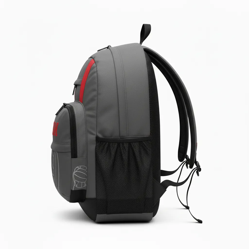 Custom Volleyball Backpack - Grey, Red - Charcoal Athletic Side Stripe - Side View - Kinexa Sportswear