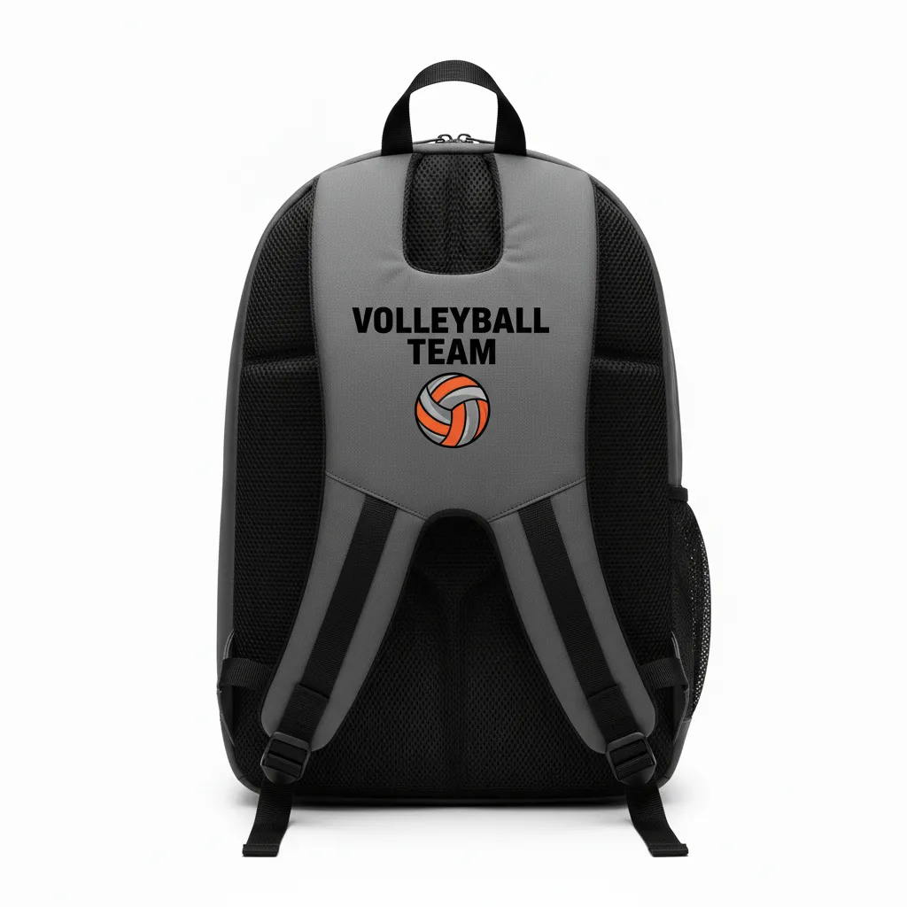 Custom Volleyball Backpack - Grey, Orange - Charcoal Neon Burst - Back View - Kinexa Sportswear