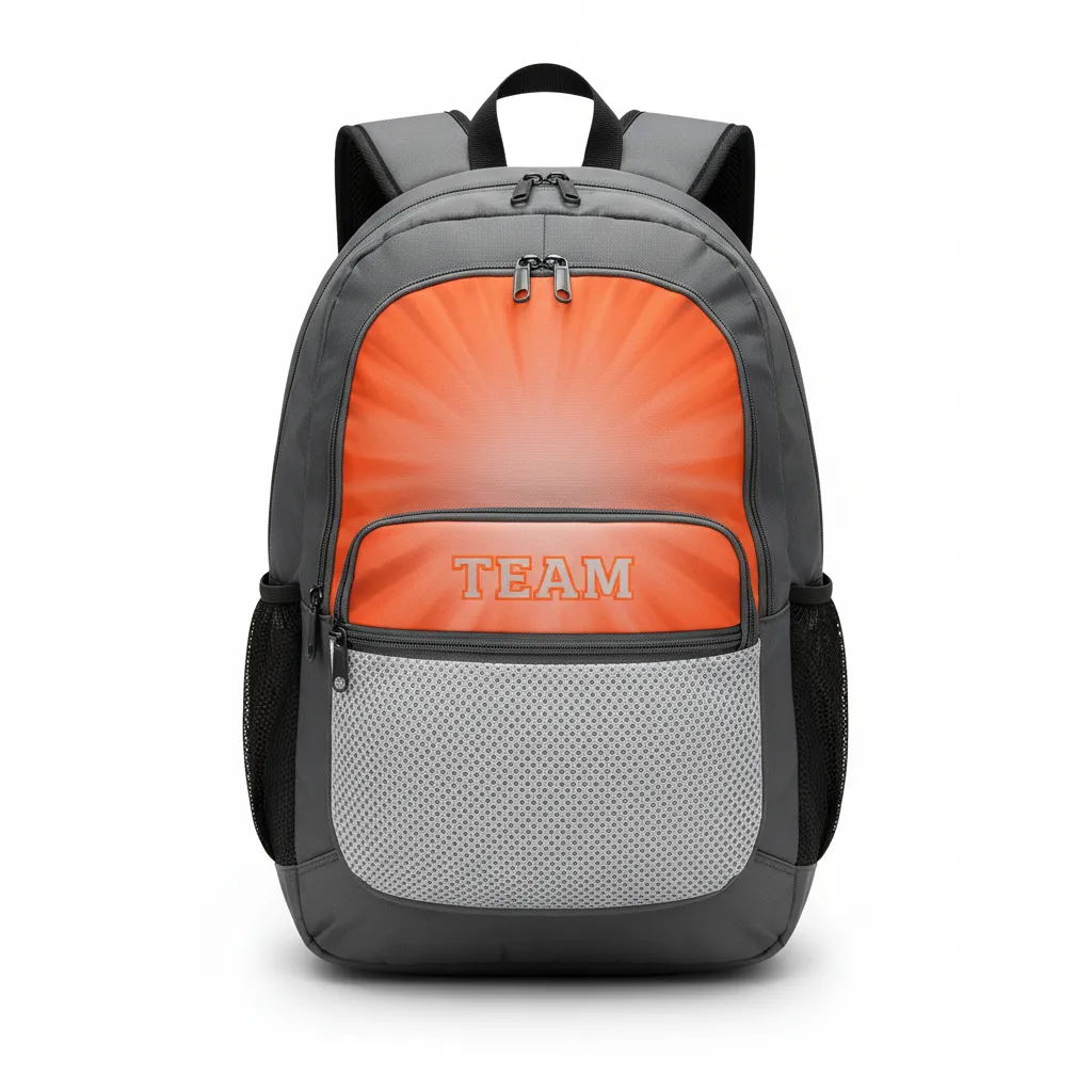 Custom Volleyball Backpack - Grey, Orange - Charcoal Neon Burst - Front View - Kinexa Sportswear