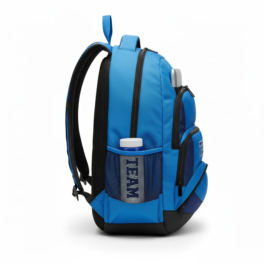 Custom Volleyball Backpack - Blue, Navy - Columbia Color Block - Side View - Kinexa Sportswear
