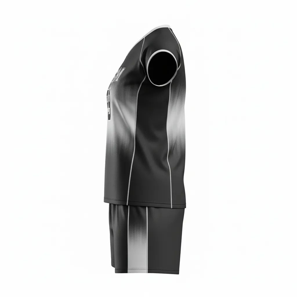 Custom Volleyball Cap Sleeve Volleyball Uniform - Black, Silver - Metallic Fade - Side View - Kinexa Sportswear
