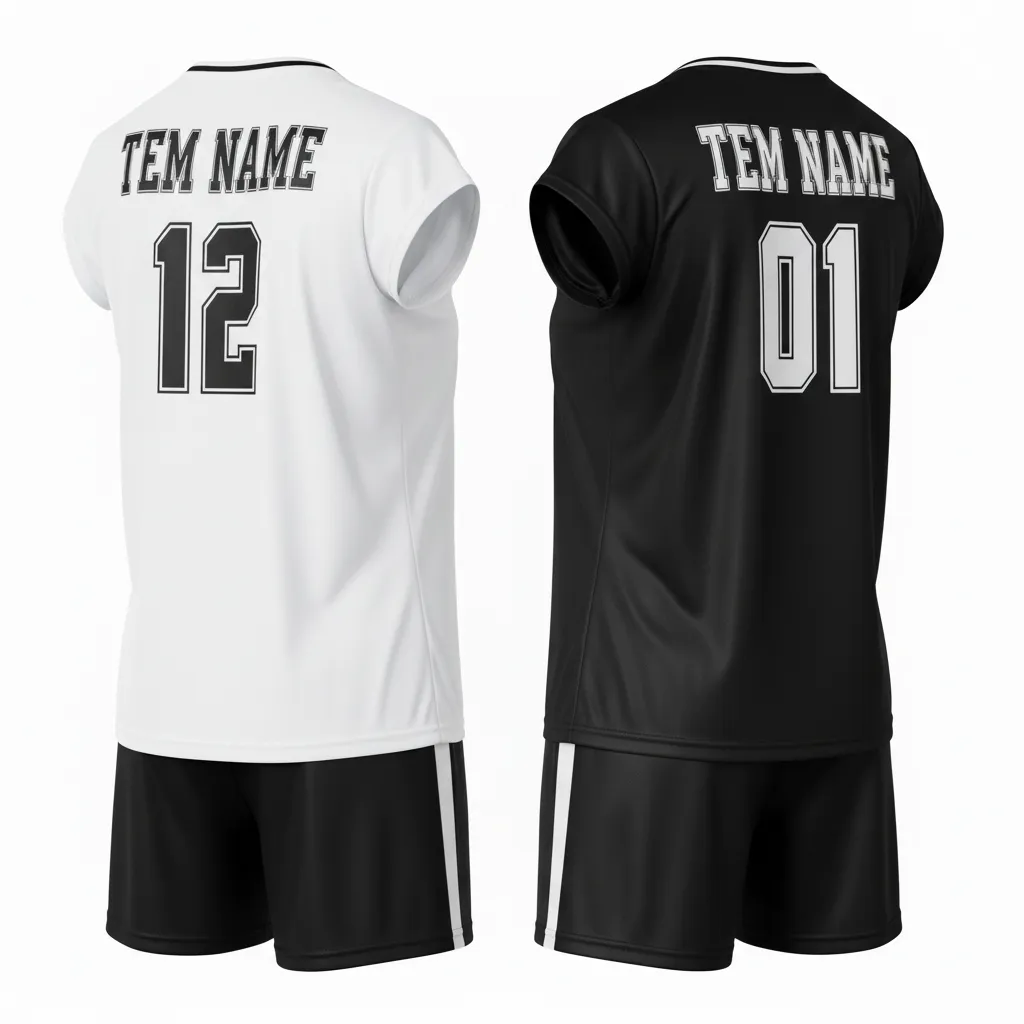 Custom Volleyball Cap Sleeve Volleyball Uniform - Black, White - Half And Half - Back View - Kinexa Sportswear