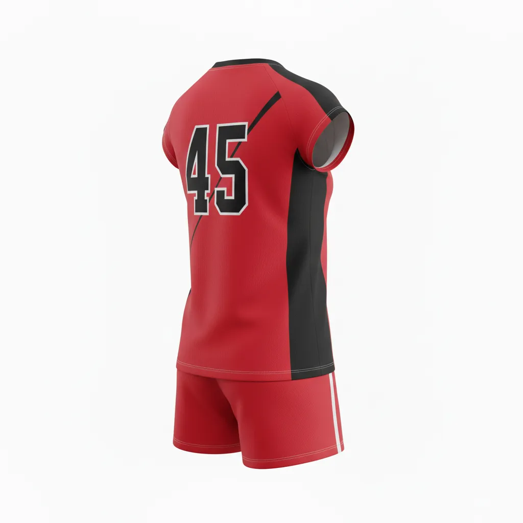 Custom Volleyball Cap Sleeve Volleyball Uniform - Red, Black - Cardinal Slash Design - Back View - Kinexa Sportswear