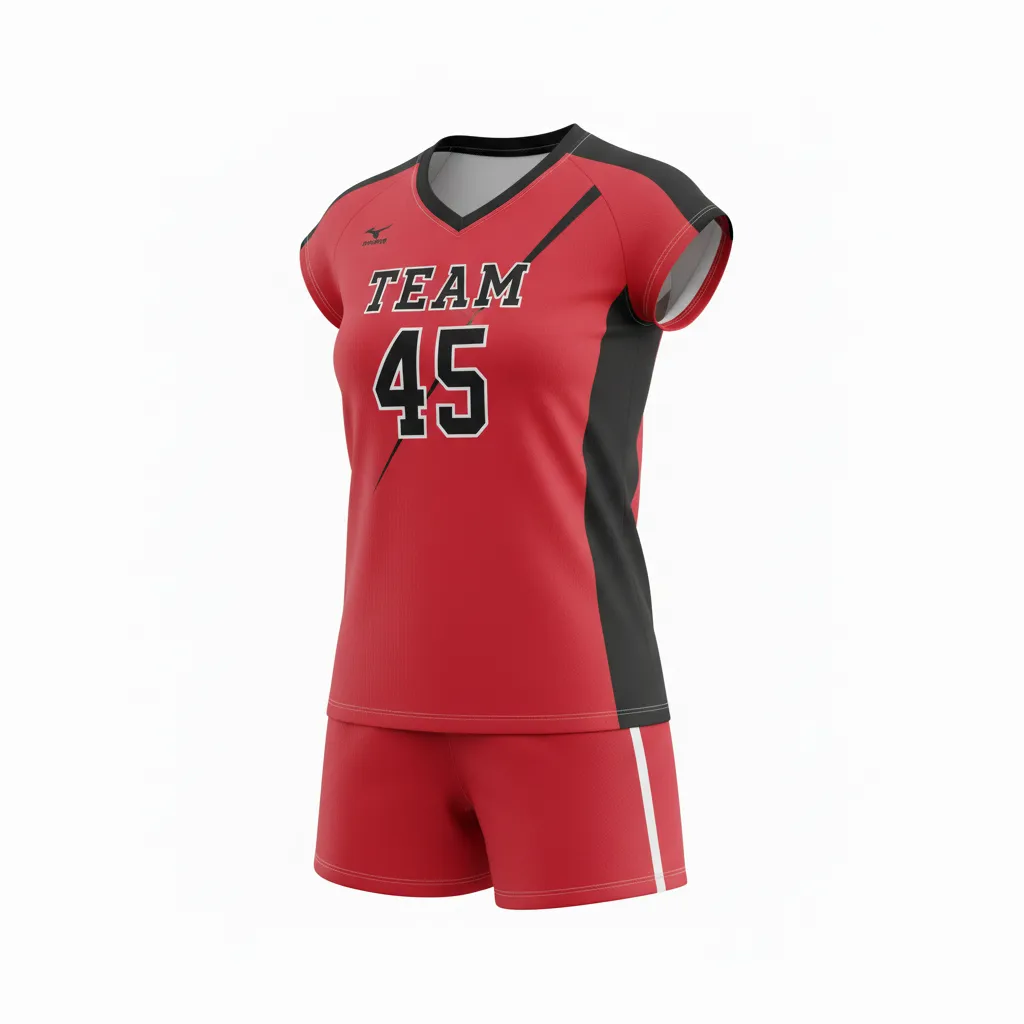 Custom Volleyball Cap Sleeve Volleyball Uniform - Red, Black - Cardinal Slash Design - Front View - Kinexa Sportswear