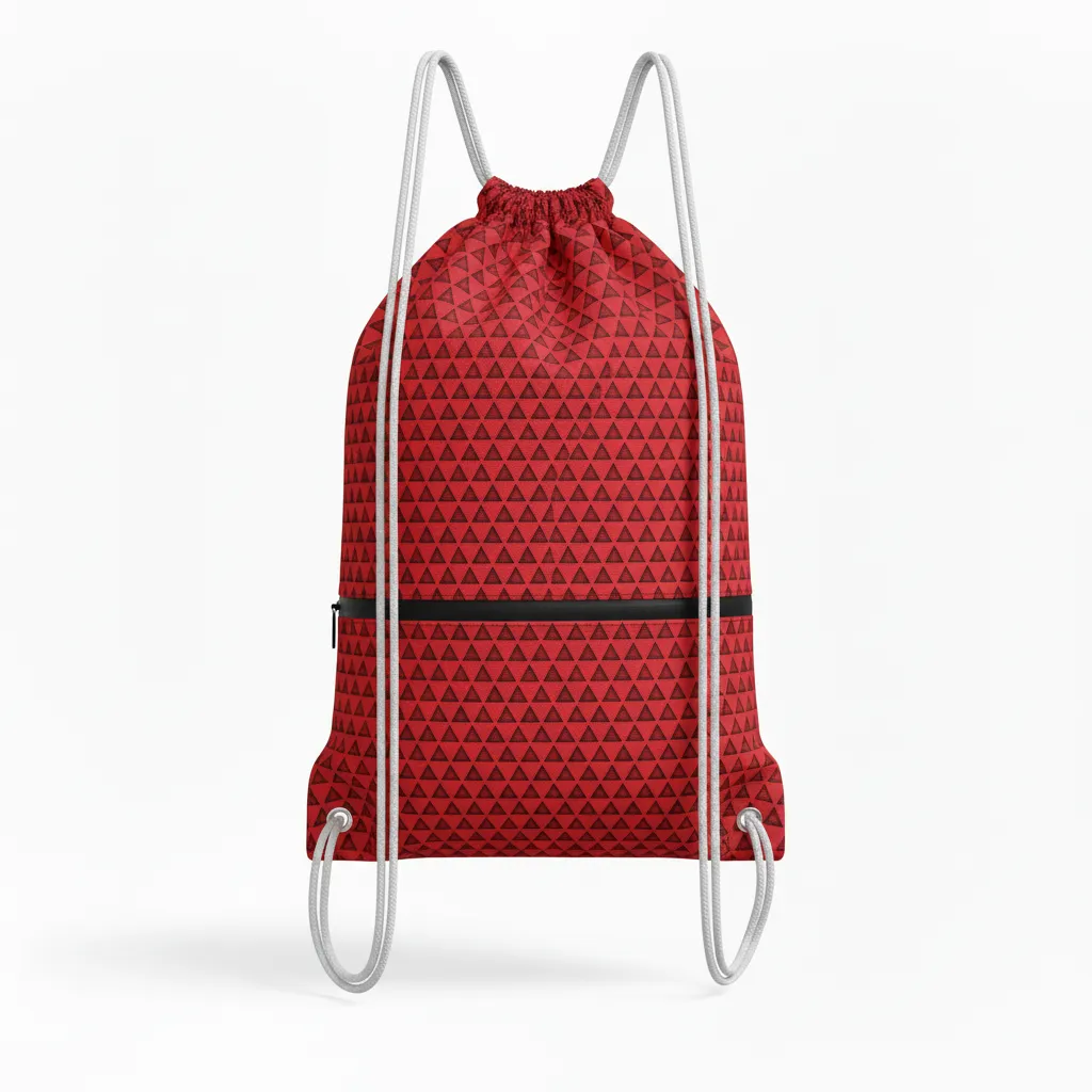 Custom Volleyball Cinch Bag - Red, Black - Athletic Geometric Triangles - Back View - Kinexa Sportswear