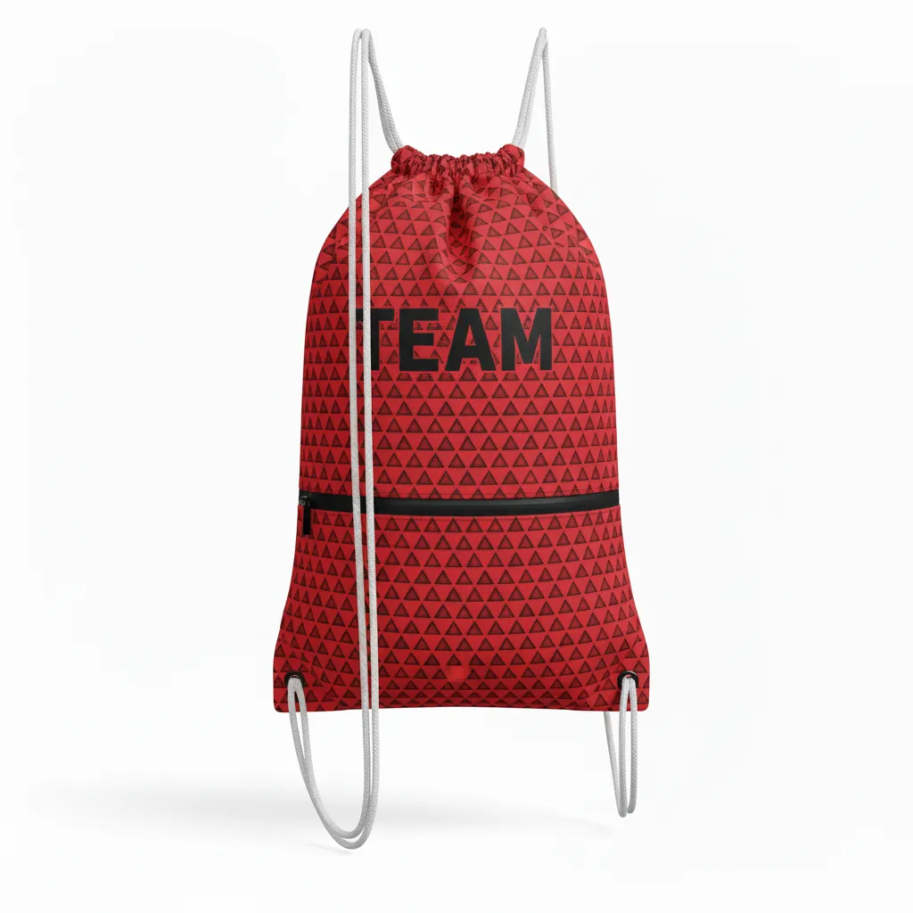 Custom Volleyball Cinch Bag - Red, Black - Athletic Geometric Triangles - Front View - Kinexa Sportswear