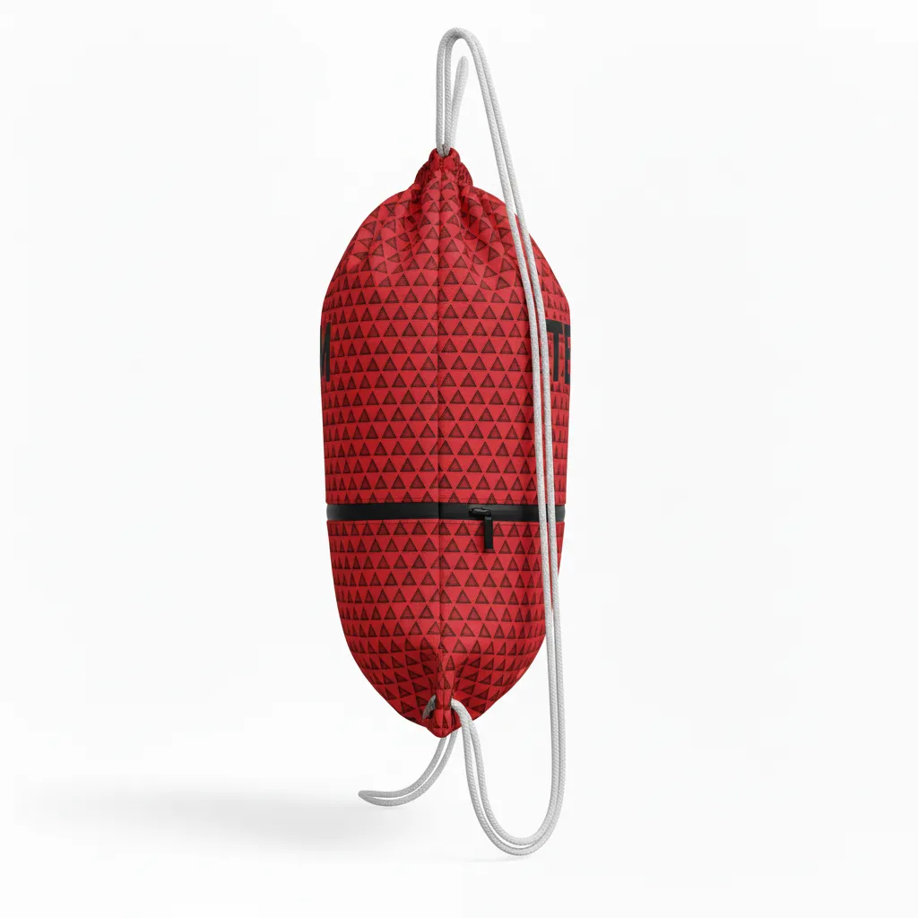 Custom Volleyball Cinch Bag - Red, Black - Athletic Geometric Triangles - Side View - Kinexa Sportswear