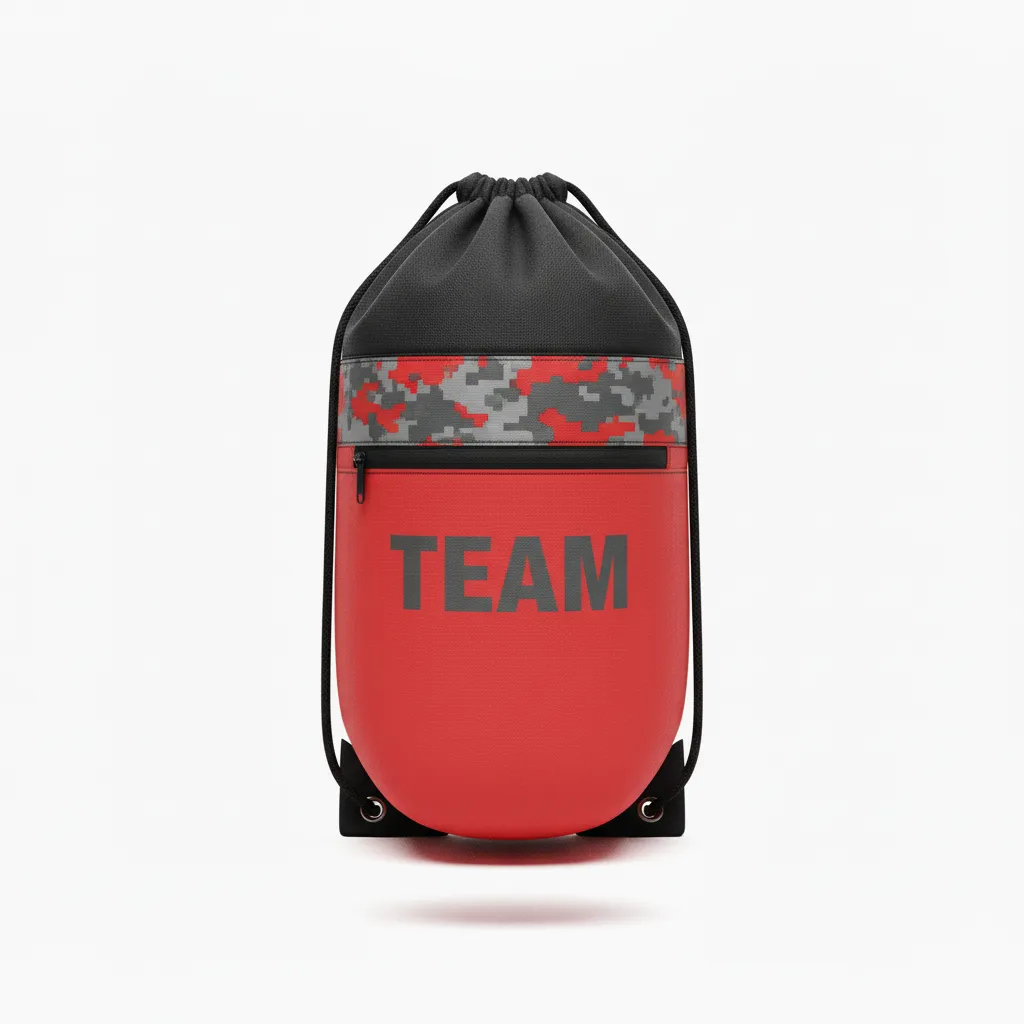 Custom Volleyball Cinch Bag - Red, Grey - Athletic Camo Pattern - Front View - Kinexa Sportswear